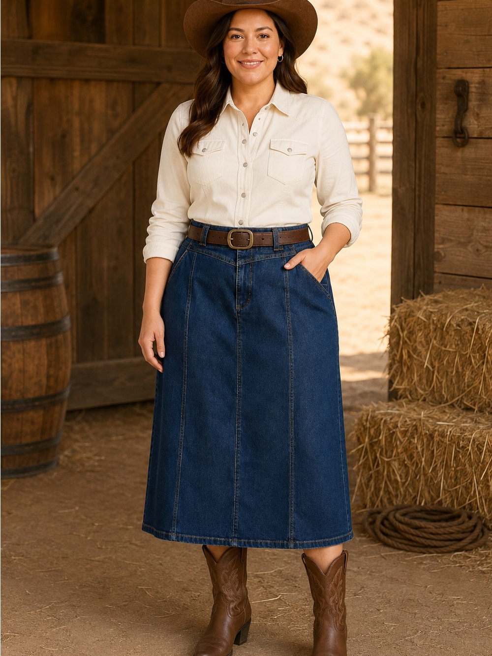 Classic Dark Blue Denim A-Line Skirt - Women's Medium